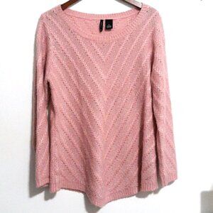 New Directions Women’s Fuzzy Sweater XL Pink Metallic Cozy Barbie Boho